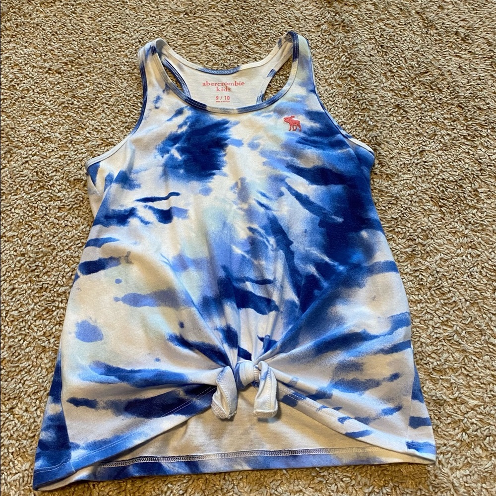 Abercrombie Kids White and Blue Tie-Dye Tank Top